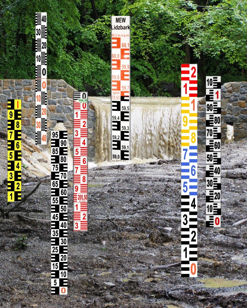 Typy latí pro měření výšky hladiny vody 1 Ukázka vodočetných latí