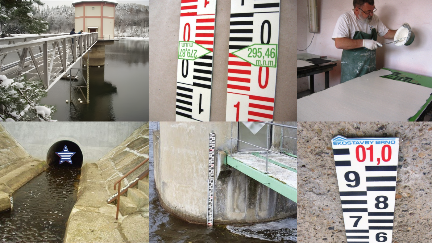 Galerie pro ukazatel na měření výšky hladiny vody, též zvaný vodočet (vodočetná lať, vodočetná stanice), limnigraf, (limnigrafická lať, limnigrafická stanice), hladinoměr nebo obecně vodoměr či vodoměrná lať nebo vodoměrná stanice a její výroba.
