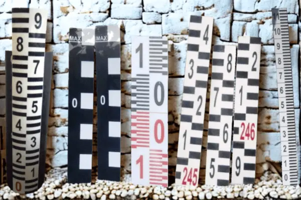 Speciální latě RIGEL zeď Šikmá vodoměrná lať RIGEL – Jan Malecha – instalace ve svahu a šikmých březích, měření vody – Speciální latě RIGEL zeď