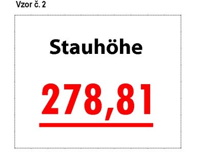 Grafický návrh vodočetné latě s německým popisem Stauhöhe a červenou liniovou kótou