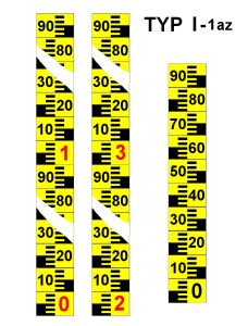 Grafický návrh vodočetné latě typu I ve žlutém provedení s centimetrovou stupnicí
